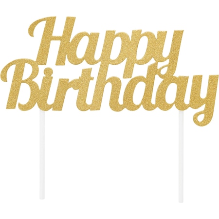 Creative Converting Gold Glitter Happy Birthday Cake Topper, 7"x6", 12PK 324540